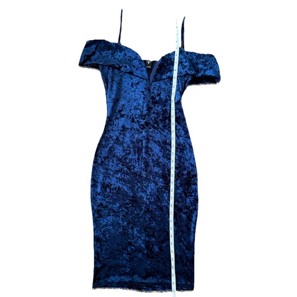 Windsor Y2K Velvet Dress Women’s Small Blue Cocktail  Bodycon Sexy Plunge Neck - Picture 7 of 8